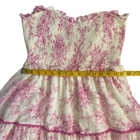&merci Beautiful Pink and White Floral Strapless Dress Sz L - Picture 4 of 10